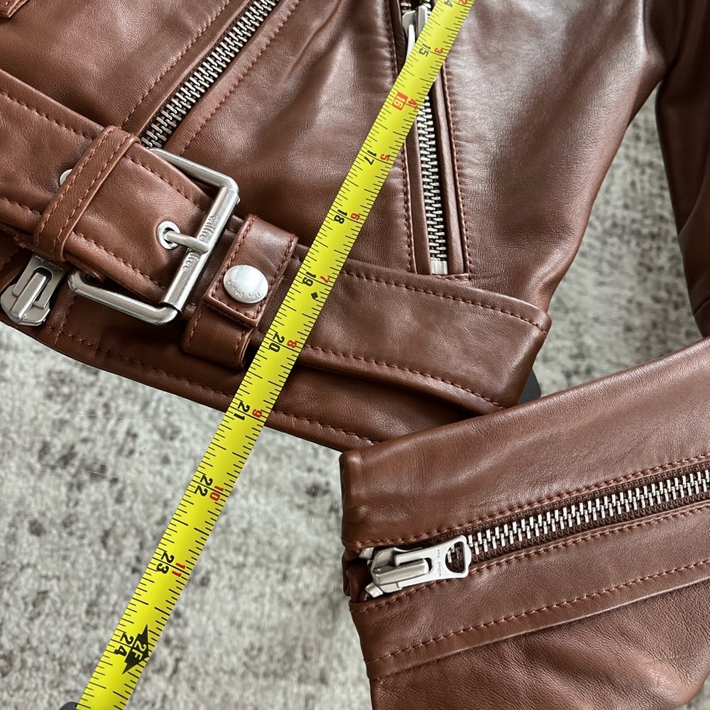 Aritzia Wilfred Free The iconic Lennon Brown new Moto Biker Leather Jacket Sz S - Picture 15 of 17